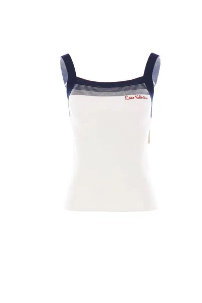 Valentino Sleeveless Knitted Top Striped Detail In White
