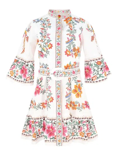 Farm Rio Off-white Delicate Forest Scarves Organic Cotton Mini Dress