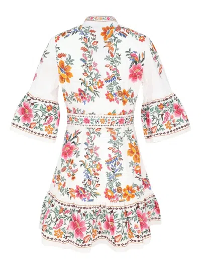 Farm Rio Off-white Delicate Forest Scarves Organic Cotton Mini Dress