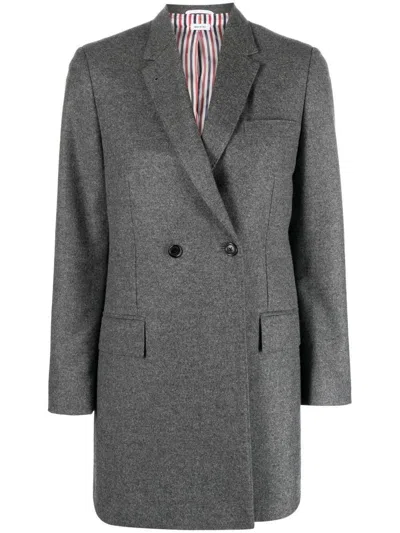 Thom Browne Elongated Long Sleeve Double Breasted Sportcoat In Wool Flannel