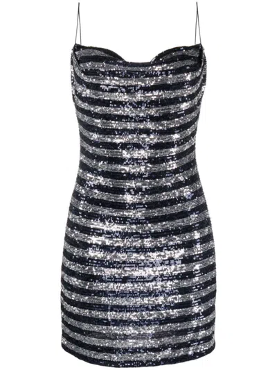 Balmain Babydoll Cowl Neck Glitter Short Dress Clothing In Silver