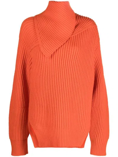 Jil Sander Long Sleeves Foulard Neck Cardigan Clothing In Orange