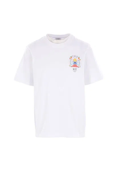Casablanca T-shirt Girocollo Con Logo Sul Fronte In Cotone Bianca Uomo In White