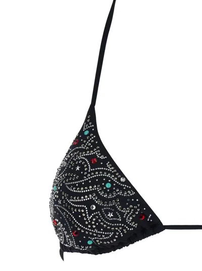 Venuja Black Bikini With Removable Top Cups And All-over Beaded Embellishments In Black