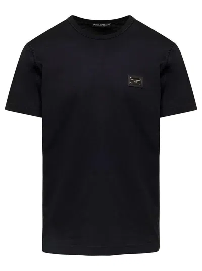Dolce & Gabbana Black T-shirt With Logo Tag Detail On The Front In Cotton Man