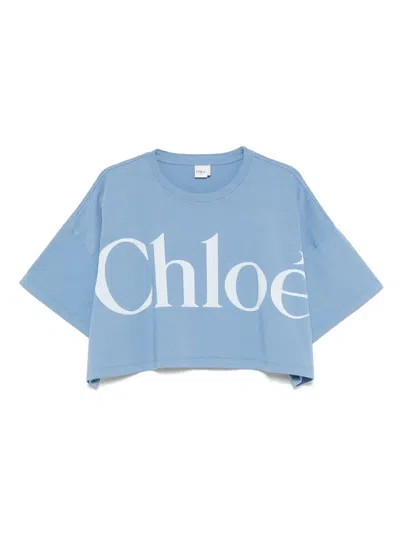 Chloé Cotton Jersey Logo Crop T-shirt In Blue