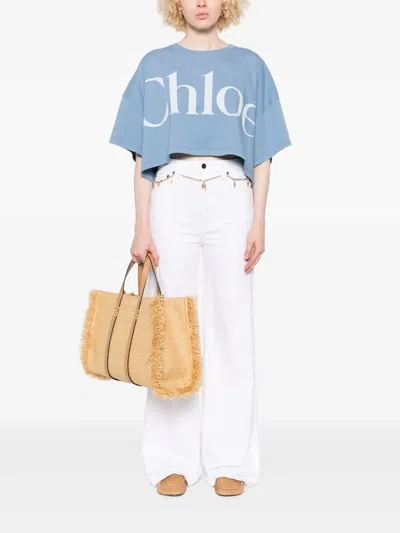 Chloé Cotton Jersey Logo Crop T-shirt In Blue