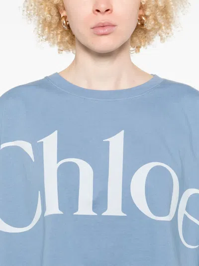Chloé Cotton Jersey Logo Crop T-shirt In Blue