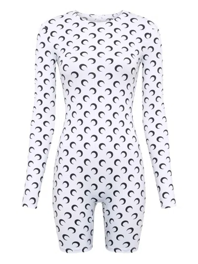 Marine Serre Moon-print Long-sleeve Playsuit In White