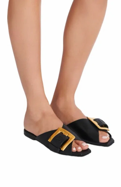 Balmain Anthem Flat Leather Sandals In Black