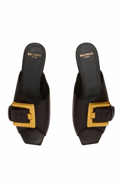 Balmain Anthem Flat Leather Sandals In Black
