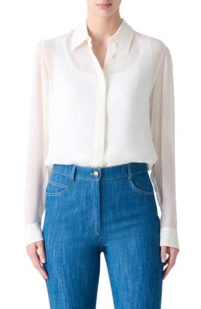 Akris Punto Boho Georgette Button-up Shirt In Neutral