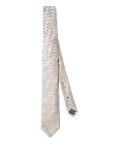 Brunello Cucinelli Silk Chevron Stripe Tie In Gray