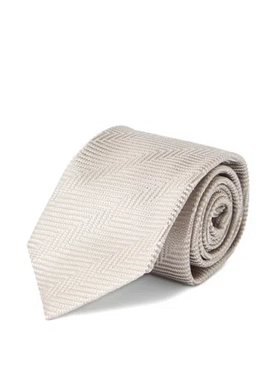 Brunello Cucinelli Silk Chevron Stripe Tie In Gray