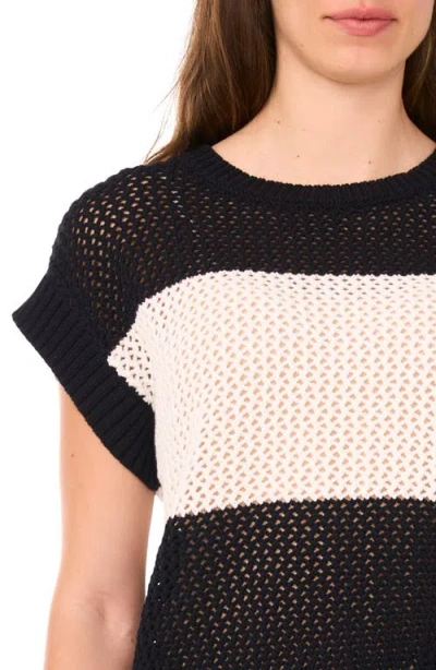 Halogenr Halogen(r) Open Stitch Colorblock Short Sleeve Sweater