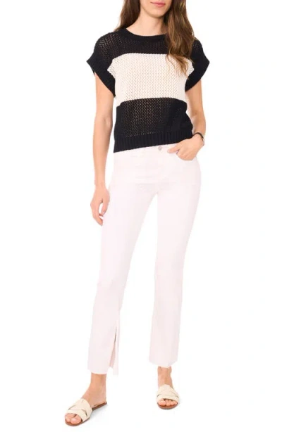 Halogenr Halogen(r) Open Stitch Colorblock Short Sleeve Sweater