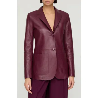 Lafayette 148 Nappa Leather Pocket Fitted Blazer In Purple