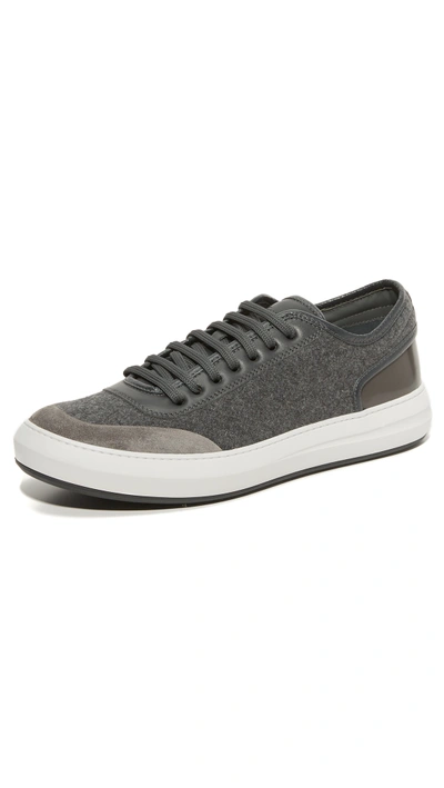 Ferragamo Glory Mix Media Low Top Leather & Wool Sneaker In Elefante