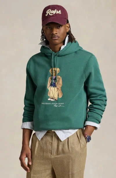 Polo Ralph Lauren Green Hoodie With Drawstring Hood And Logo Print On The Front In Cotton Blend Man In Green