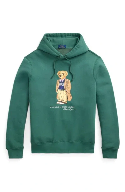 Polo Ralph Lauren Green Hoodie With Drawstring Hood And Logo Print On The Front In Cotton Blend Man In Green