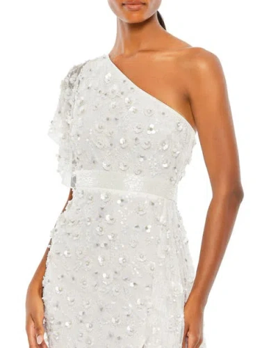 Mac Duggal One-shoulder Beaded 3d Embellishments Gown