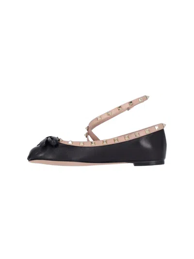 Valentino Garavani Rockstud Leather Flats In Black