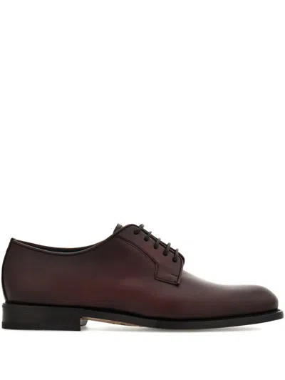 Ferragamo Lace-up Leather Derby Shoes In Red