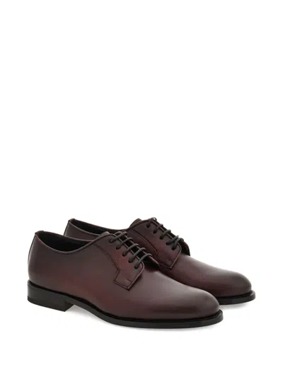 Ferragamo Lace-up Leather Derby Shoes In Red