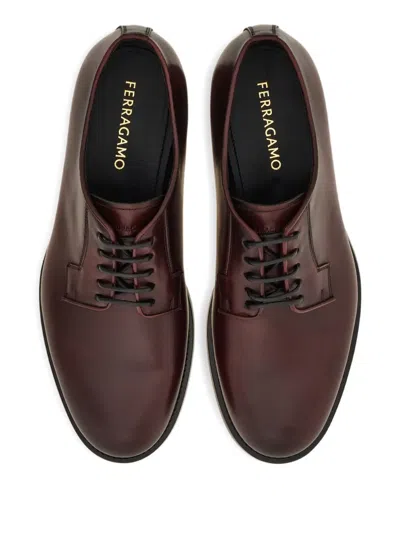 Ferragamo Lace-up Leather Derby Shoes In Red