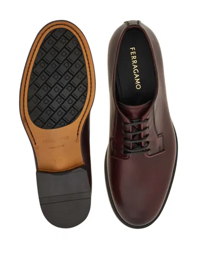 Ferragamo Lace-up Leather Derby Shoes In Red