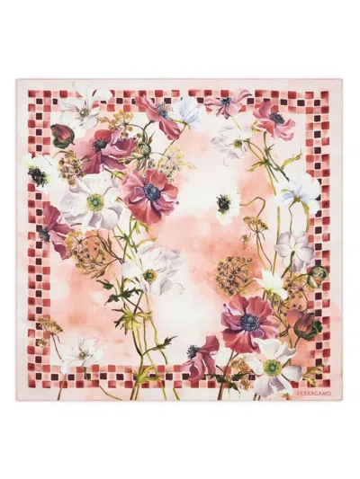 Ferragamo Flowersa-print Silk Scarf In Pink
