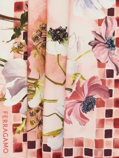 Ferragamo Flowersa-print Silk Scarf In Pink
