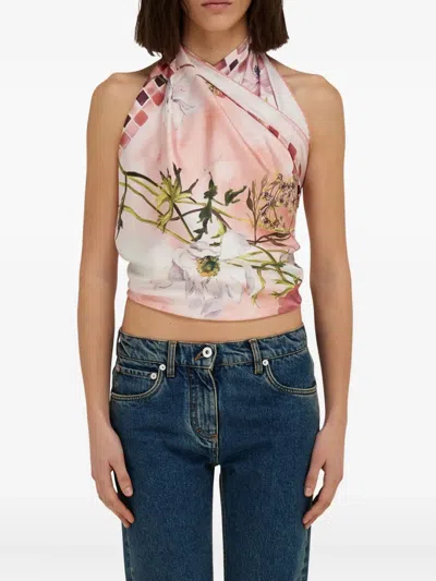 Ferragamo Flowersa-print Silk Scarf In Pink