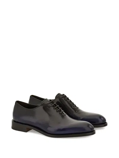 Ferragamo Almond Toe Brogues With Double Leather Sole In Black