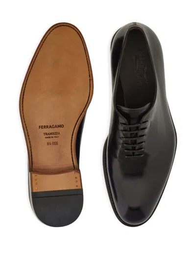 Ferragamo Almond Toe Brogues With Double Leather Sole In Black