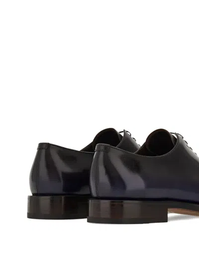 Ferragamo Almond Toe Brogues With Double Leather Sole In Black