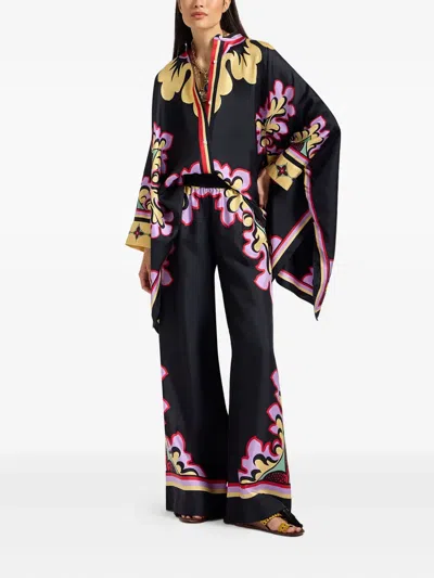 La Doublej La Double J Silk Twill Palazzo Pants With Relaxed Leg Design In Multi