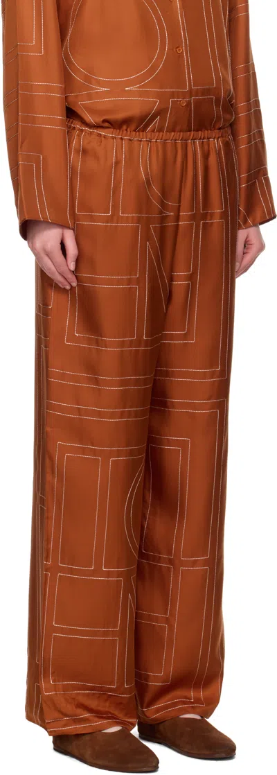 Totême Womens Contrast-stitch Silk Pyjama-style Bottoms Terracotta In Orange