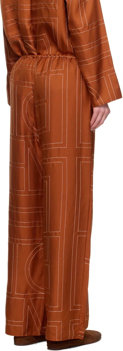 Totême Womens Contrast-stitch Silk Pyjama-style Bottoms Terracotta In Orange