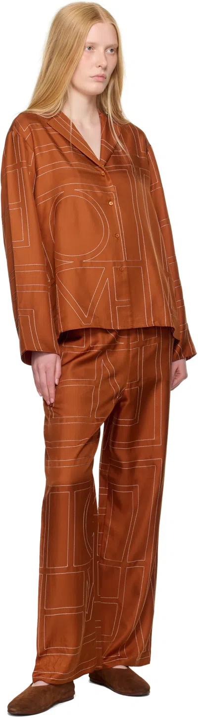 Totême Womens Contrast-stitch Silk Pyjama-style Bottoms Terracotta In Orange