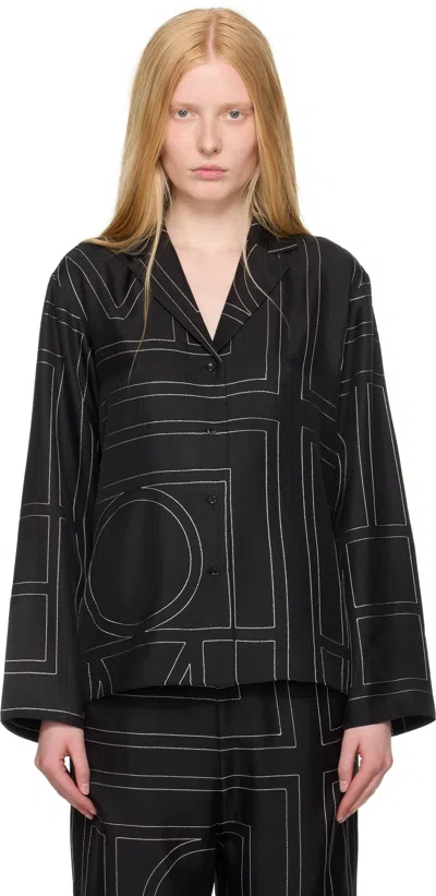 Totême Toteme Monogram Silk Twill Pajama Shirt In Black