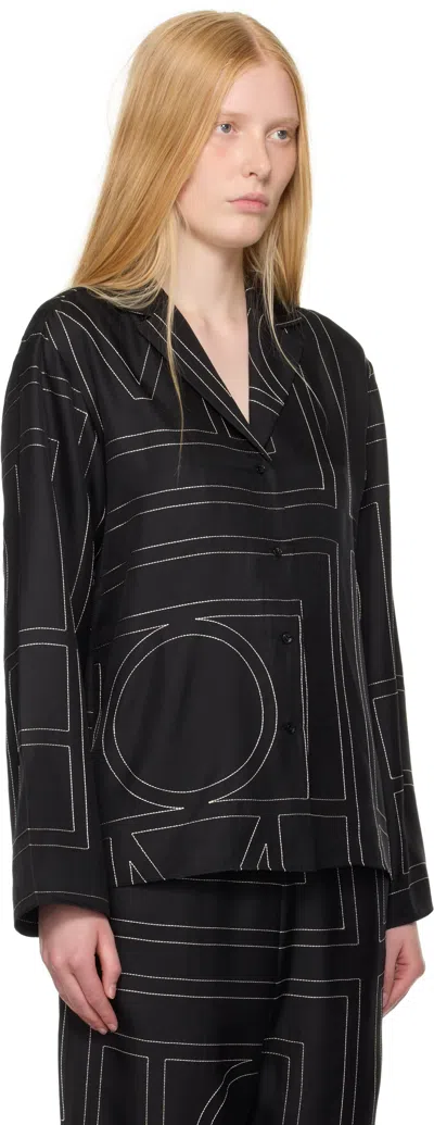 Totême Toteme Monogram Silk Twill Pajama Shirt In Black