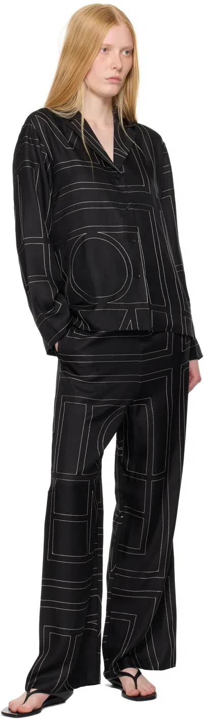 Totême Toteme Monogram Silk Twill Pajama Shirt In Black