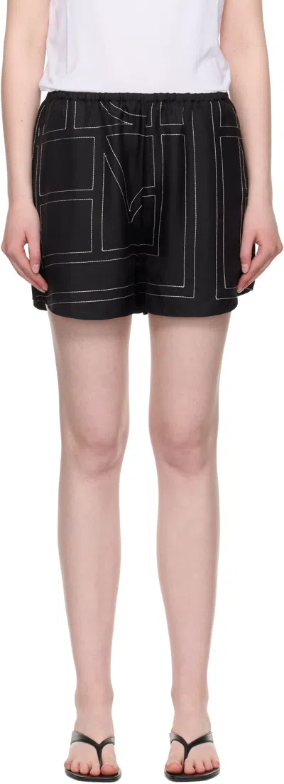 Totême Black Monogram Silk Pj Shorts