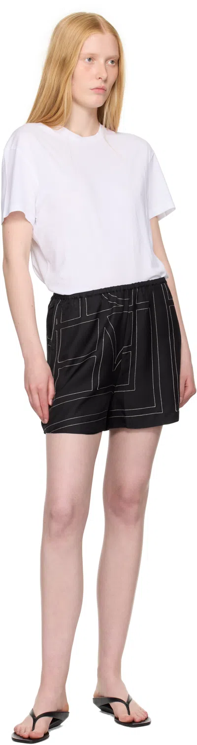 Totême Black Monogram Silk Pj Shorts