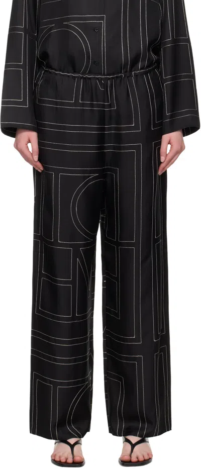 Totême Toteme Women Silk Trousers With Monogram Logo Embroidery In Multi