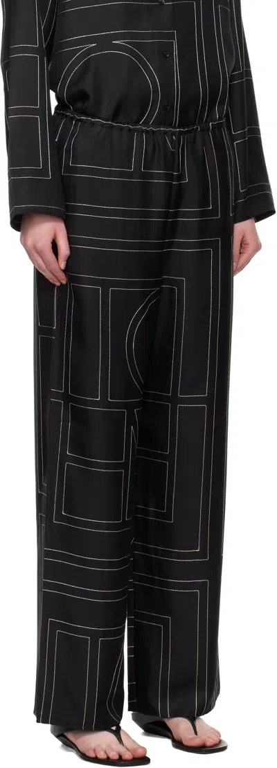 Totême Toteme Women Silk Trousers With Monogram Logo Embroidery In Multi