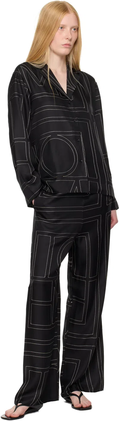 Totême Toteme Women Silk Trousers With Monogram Logo Embroidery In Multi