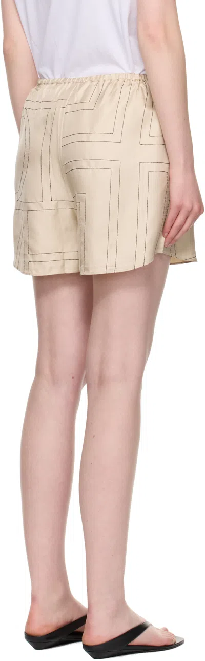 Totême Beige Shorts With Geometric Logo Print In Silk Woman In Brown