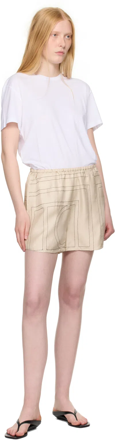 Totême Beige Shorts With Geometric Logo Print In Silk Woman In Brown